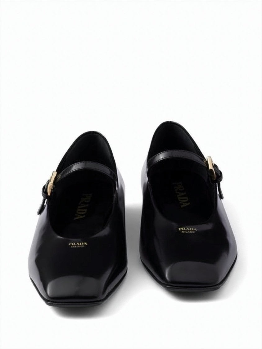 Prada Pointed Toe Black Leather Flats