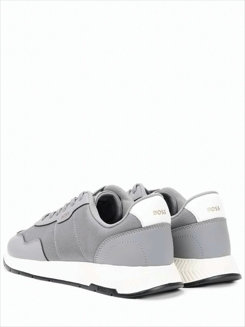Hugo Boss Grey Low-Profile Sneakers With Lace-Up Detailing