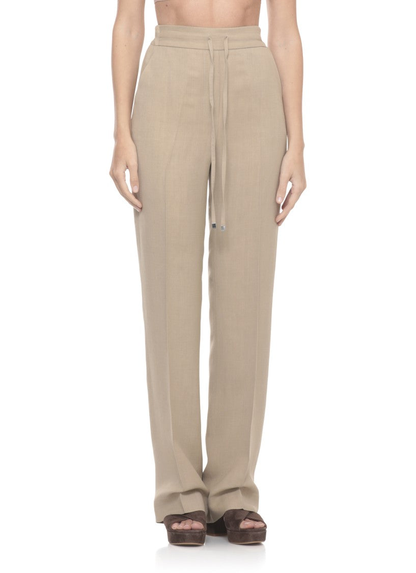 Antonelli Firenze Beige Selena Drawstring Linen-Blend Pants