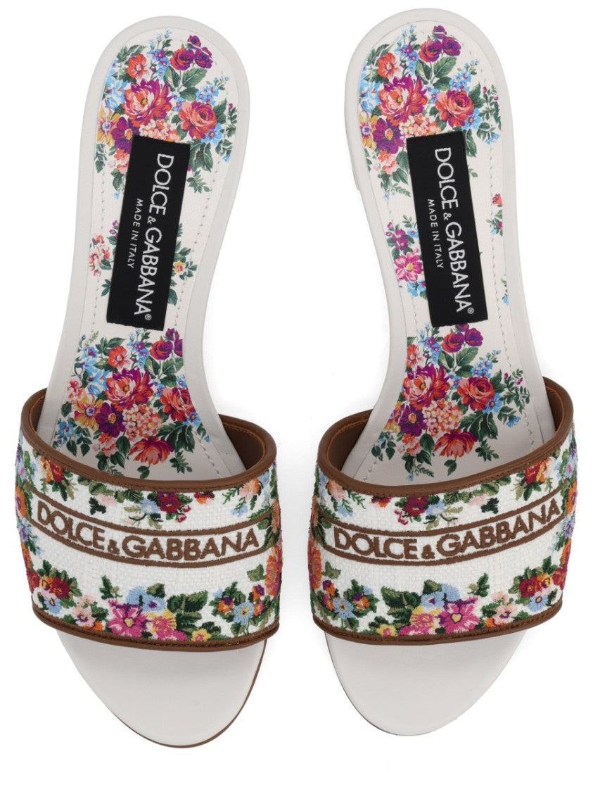 Dolce & Gabbana Brown Floral Embroidered Polyamide Sandals