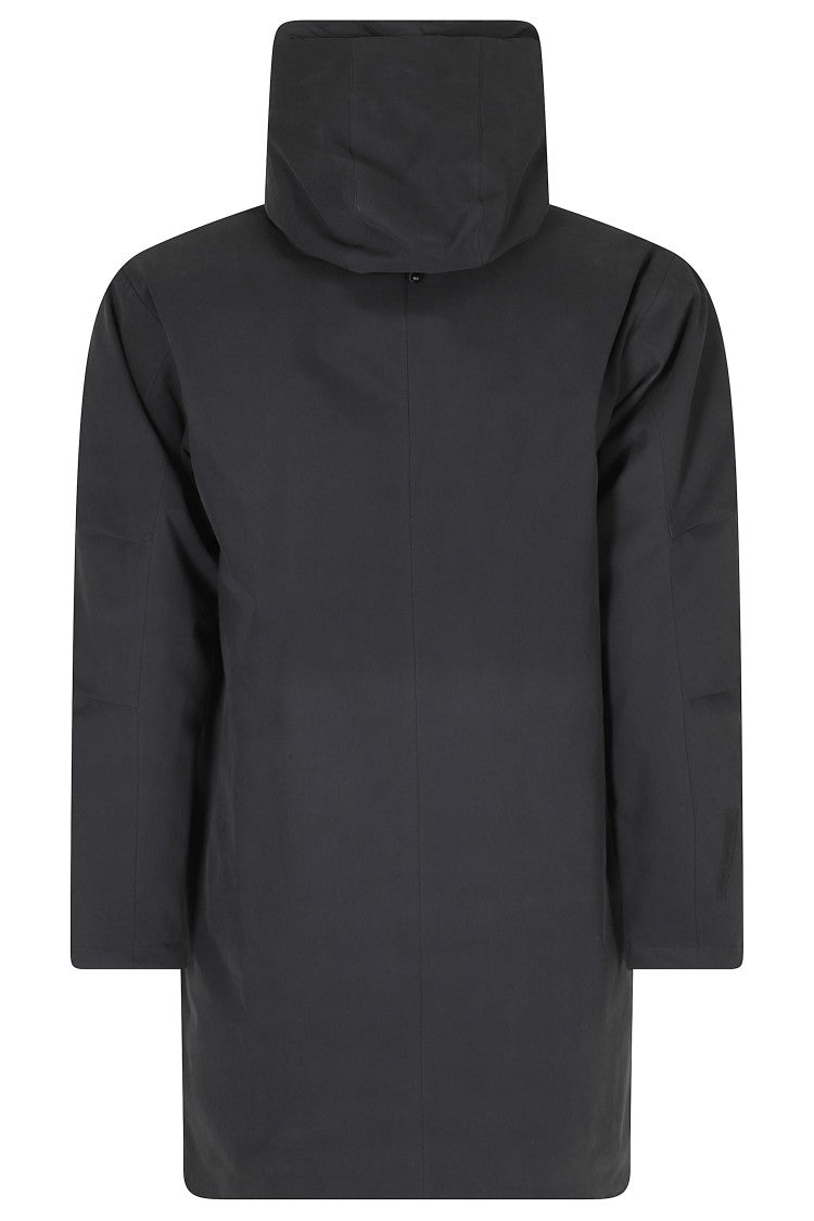 People Of Shibuya Midi-Length Technical Black Parka With Hood And Concealed Zipper