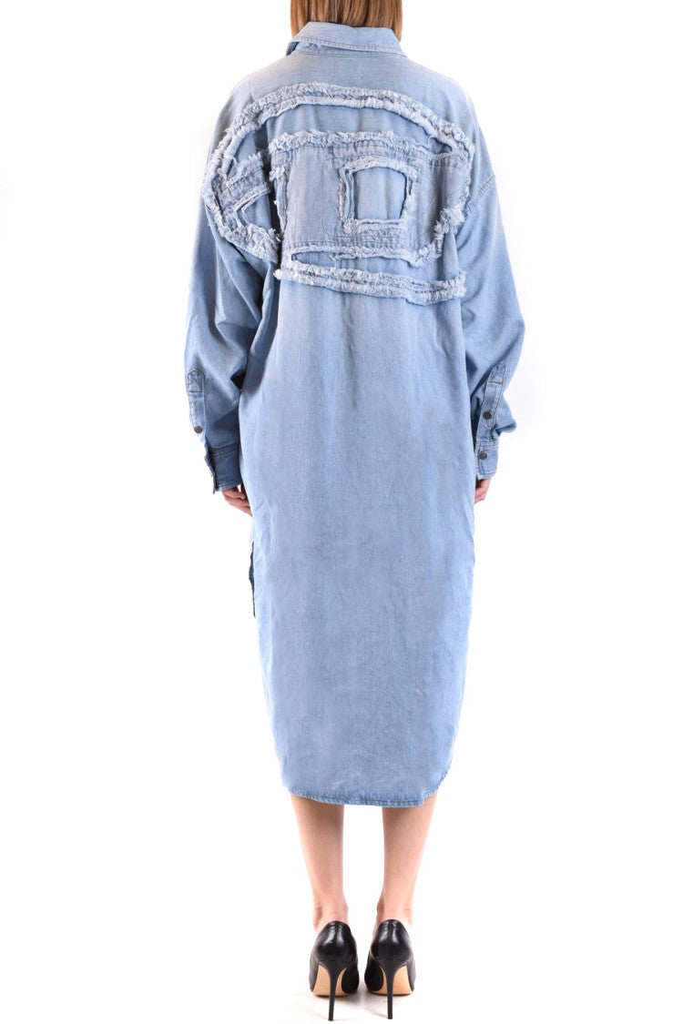 Diesel Relaxed Oversized Denim Dress Frayed Patch