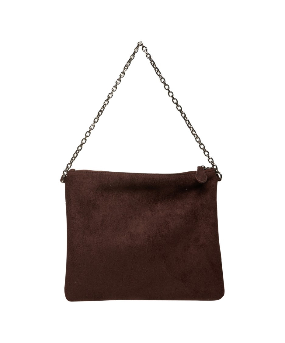 La Carrie Rectangular Brown Suede-Like Shoulder Bag With Fringe Detail