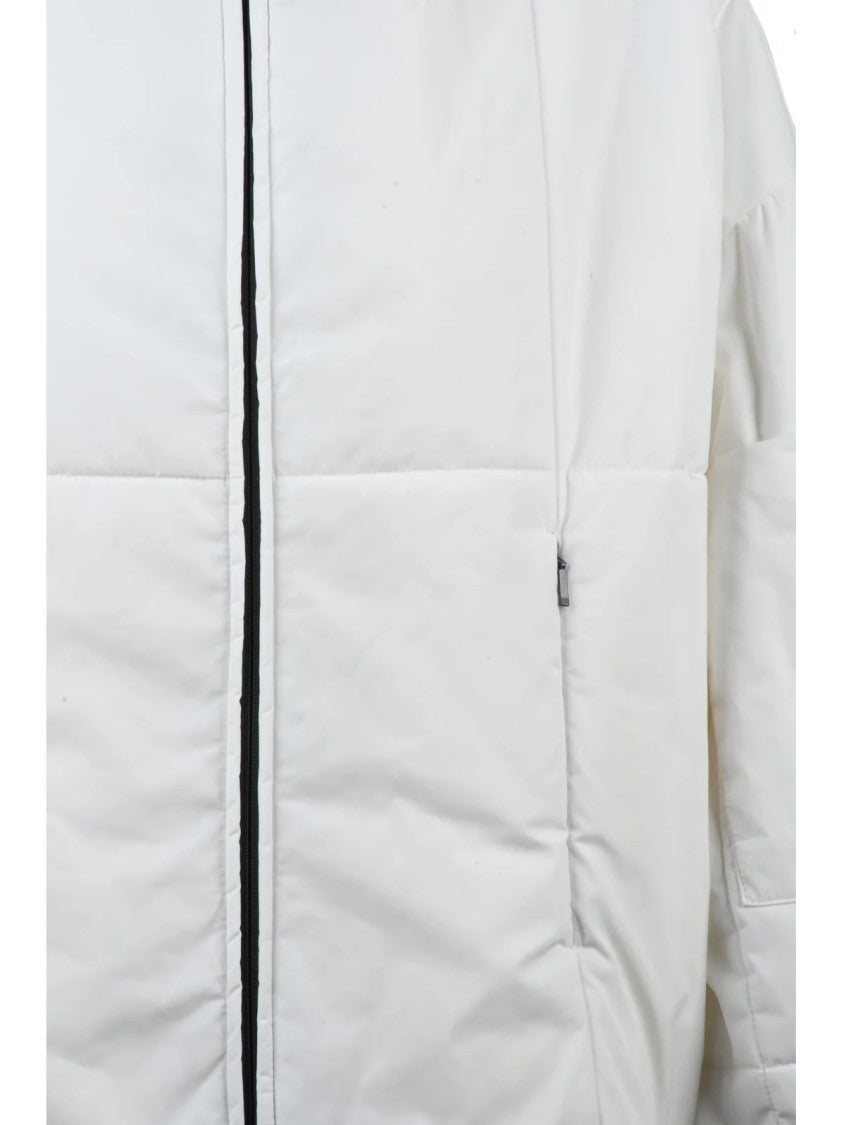 Hevo Boxy Silhouette White Padded Parka With Contrasting Zip And Hood
