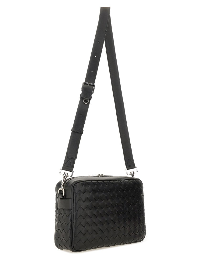 Bottega Veneta Intracciated Rectangular Crossbody Bag With Woven Calfskin Design