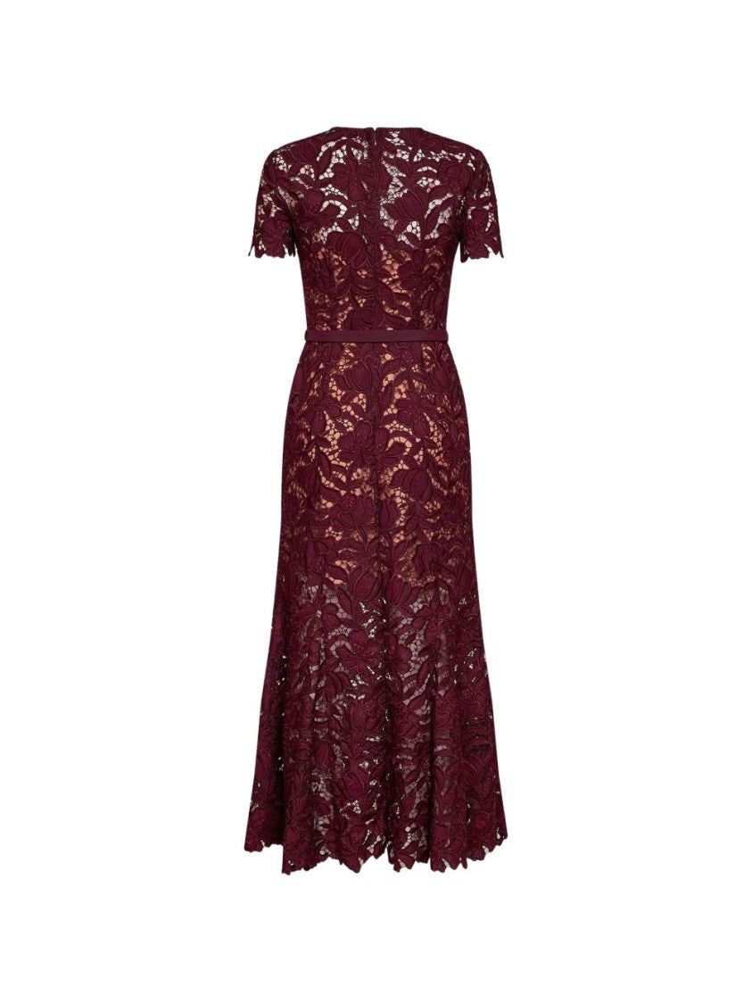 Self-Portrait Black Intricate Lace Overlay Midi Dress