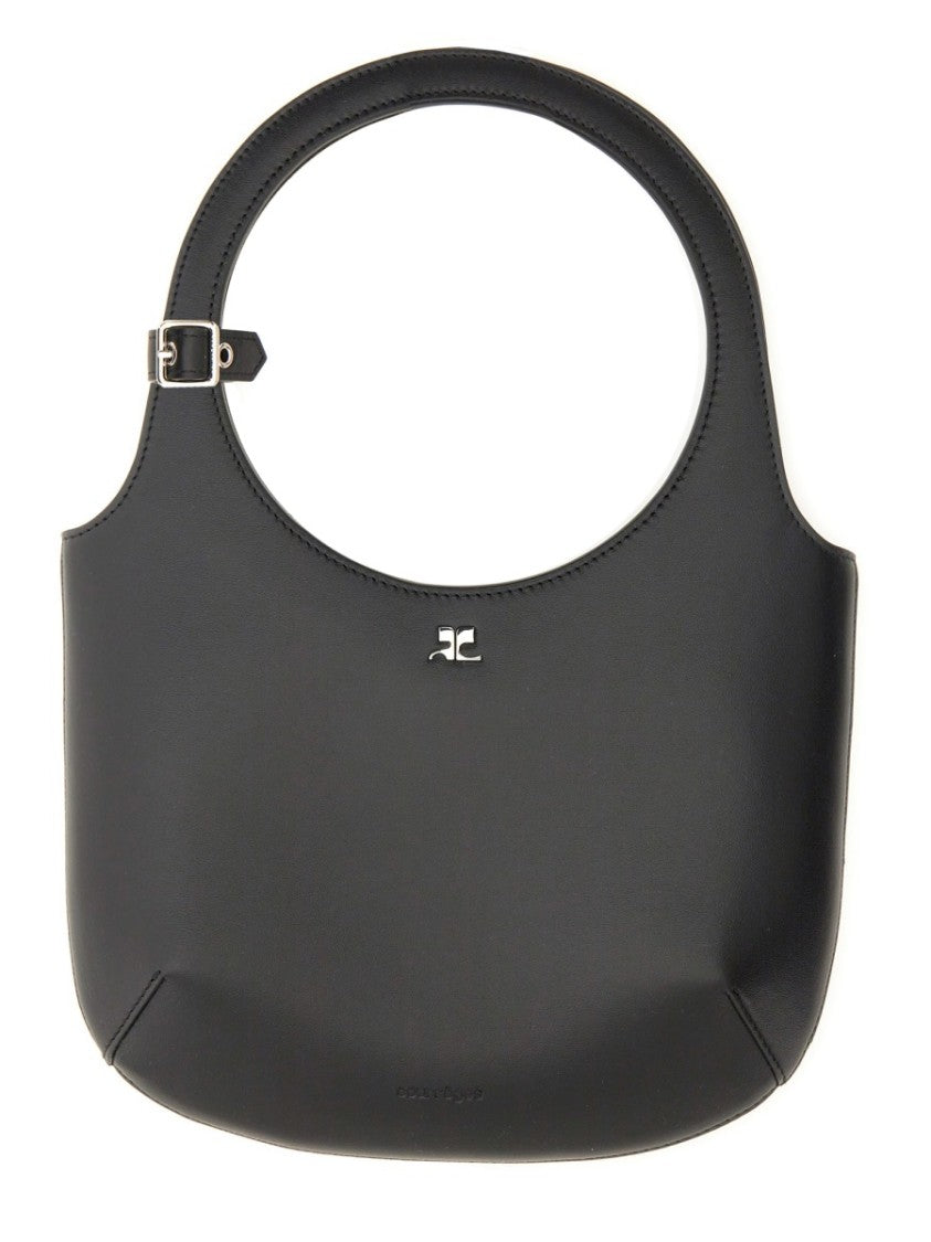 Courrèges Minimalist Black Leather Handbag With Rounded Top Handle
