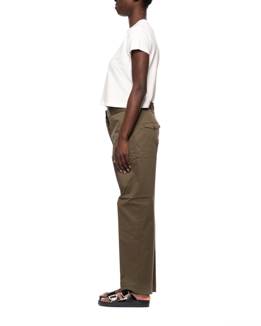 Nine In The Morning Green High-Waisted Cotton-Blend Chinos
