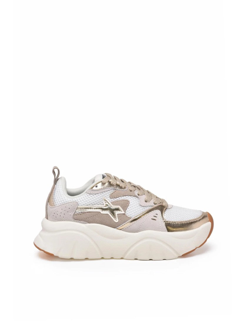 W6yz Just Say Wizz White/Beige Patchwork Leather Chunky Sneakers