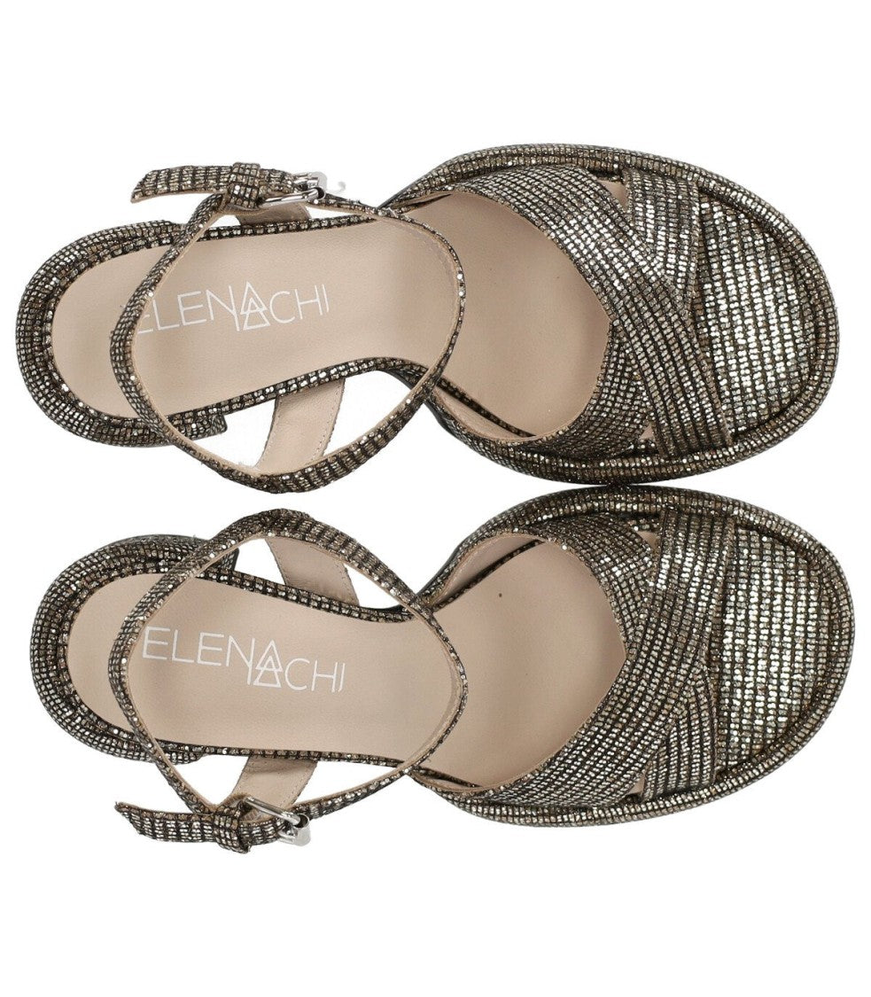 Elena Iachi Lexy Black Gold Heeled Sandal