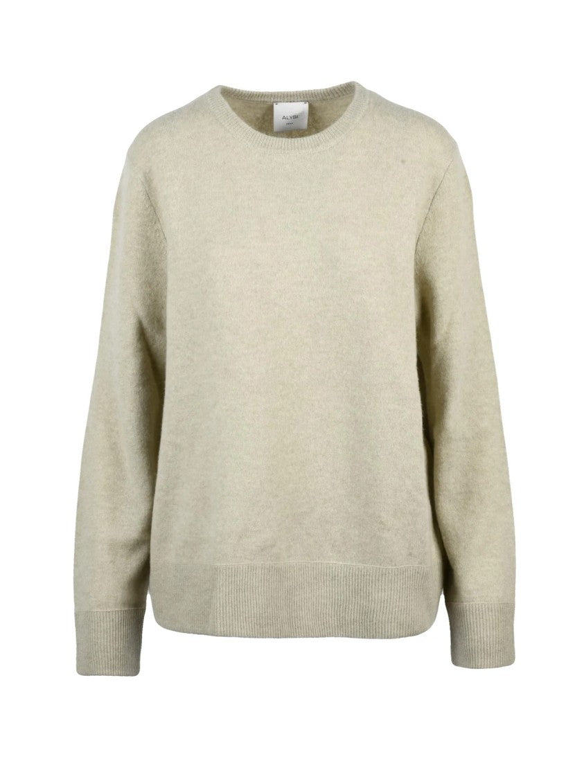 Alysi Relaxed Fit Crew Neck Knit Sweater In Sage Green