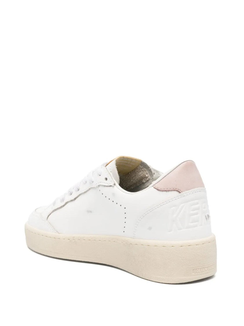 Golden Goose White Ballstar Perforated Pink Accent Leather Sneakers