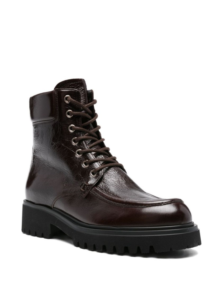 Guglielmo Rotta Polished Calfskin Ankle Boots With Lace-Up Front