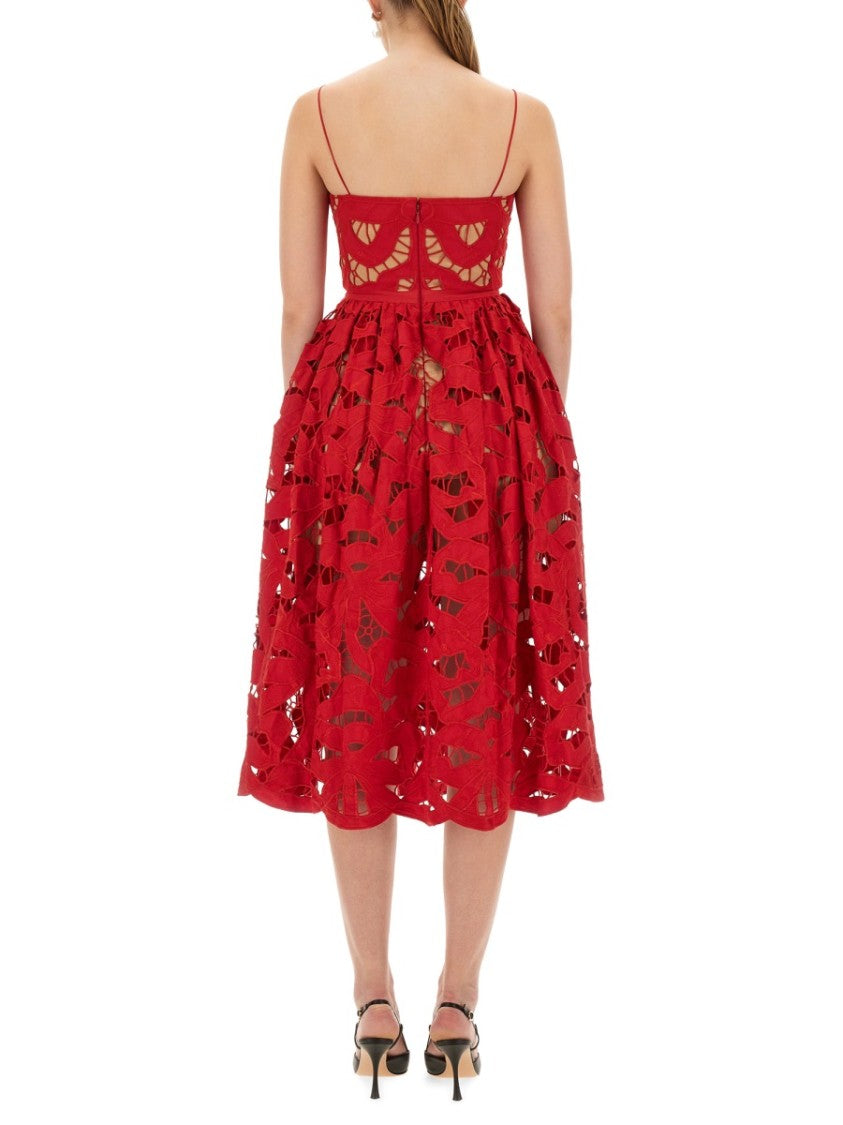 Self-Portrait Embroidered Midi Dress With Bow Detail