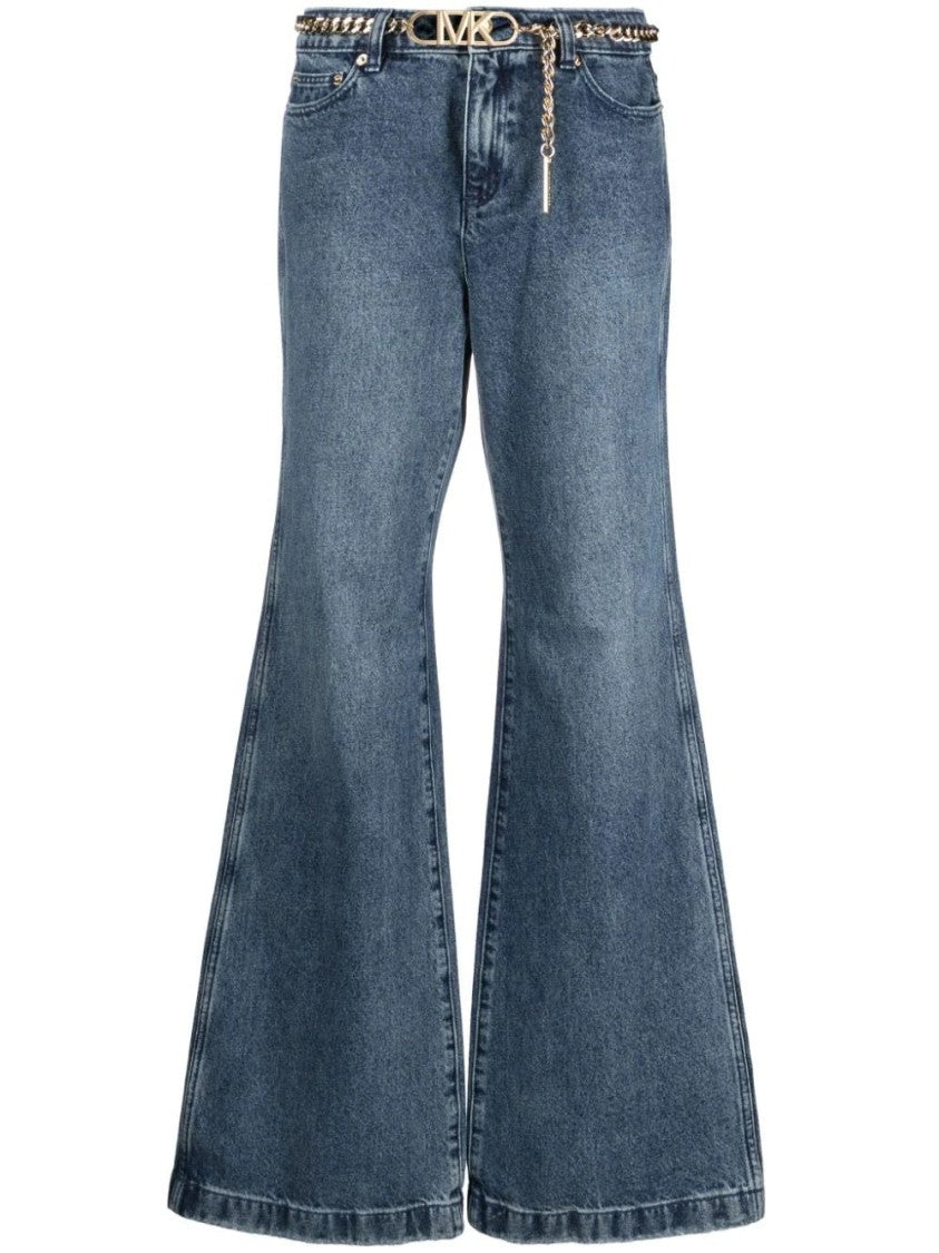 Michael Kors High-Waisted Flared Jeans With Chain Belt Detail