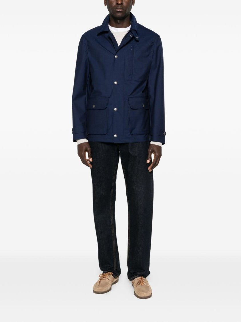 Brunello Cucinelli Blue Technical Cotton Gabardine Jacket