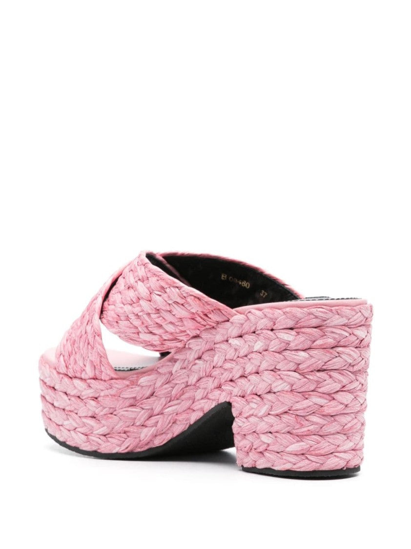 Sergio Rossi Light Pink Woven Raffia Sandals