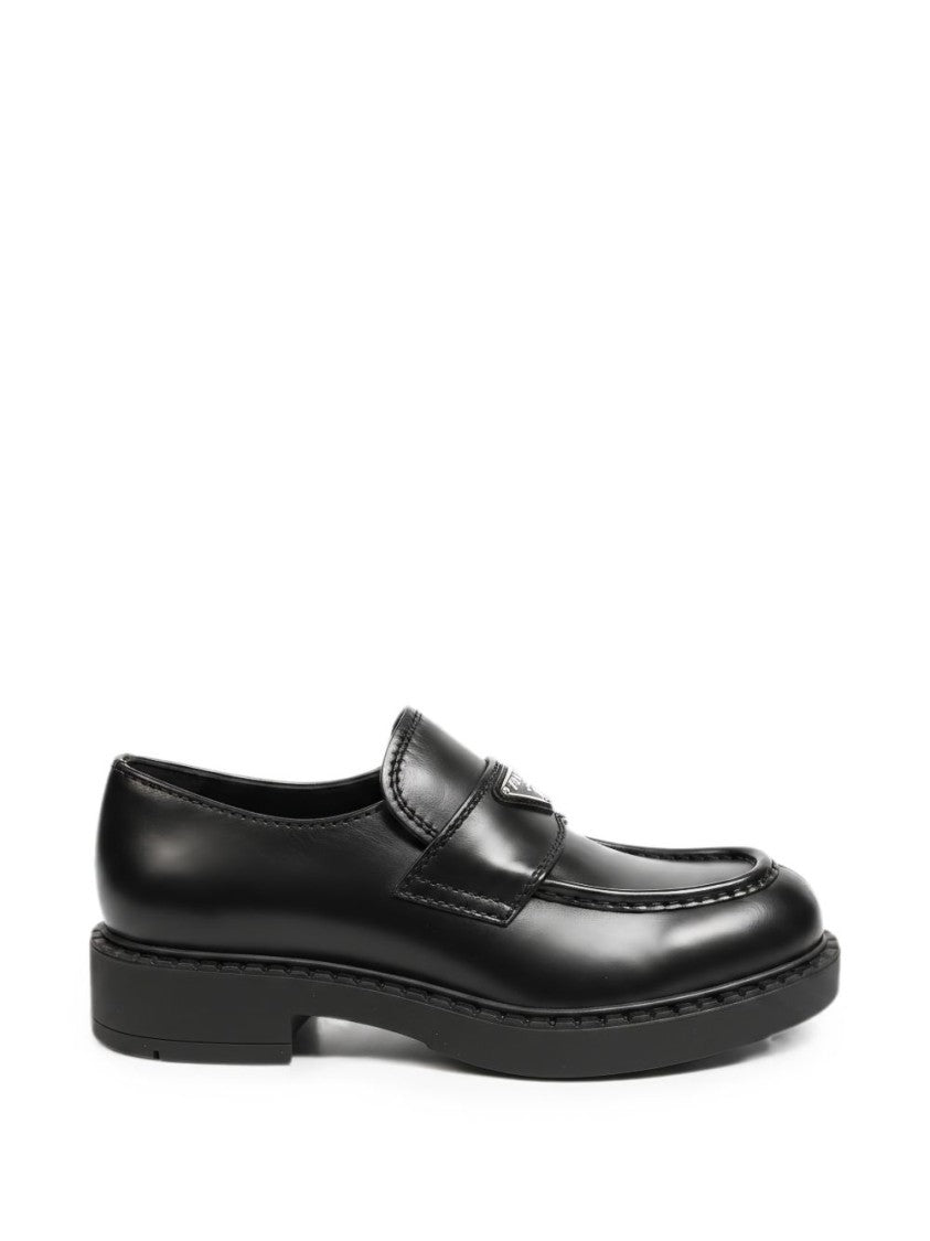 Prada Polished Emblem Leather Loafers