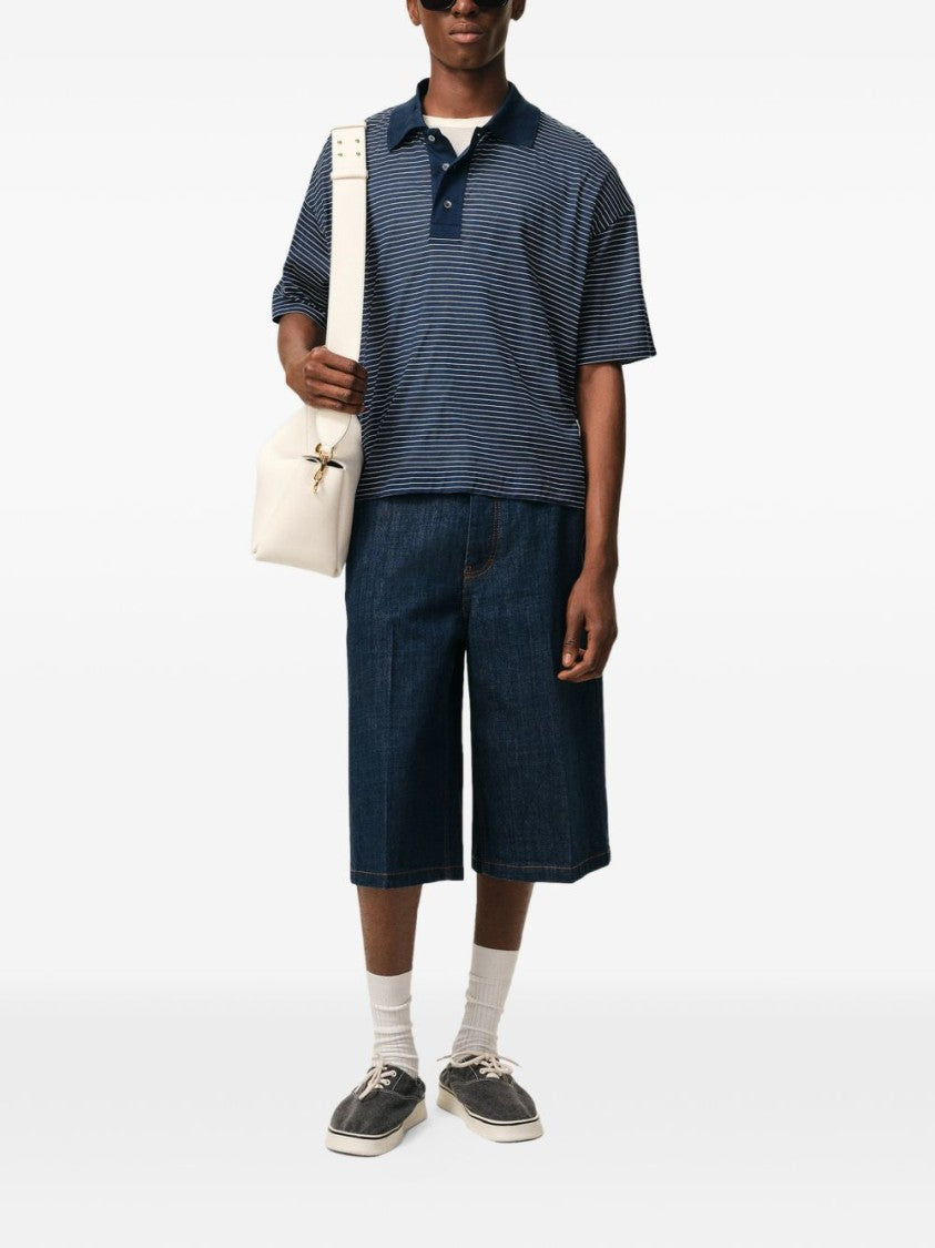 Ami Paris Blue Striped Cotton Polo Shirt
