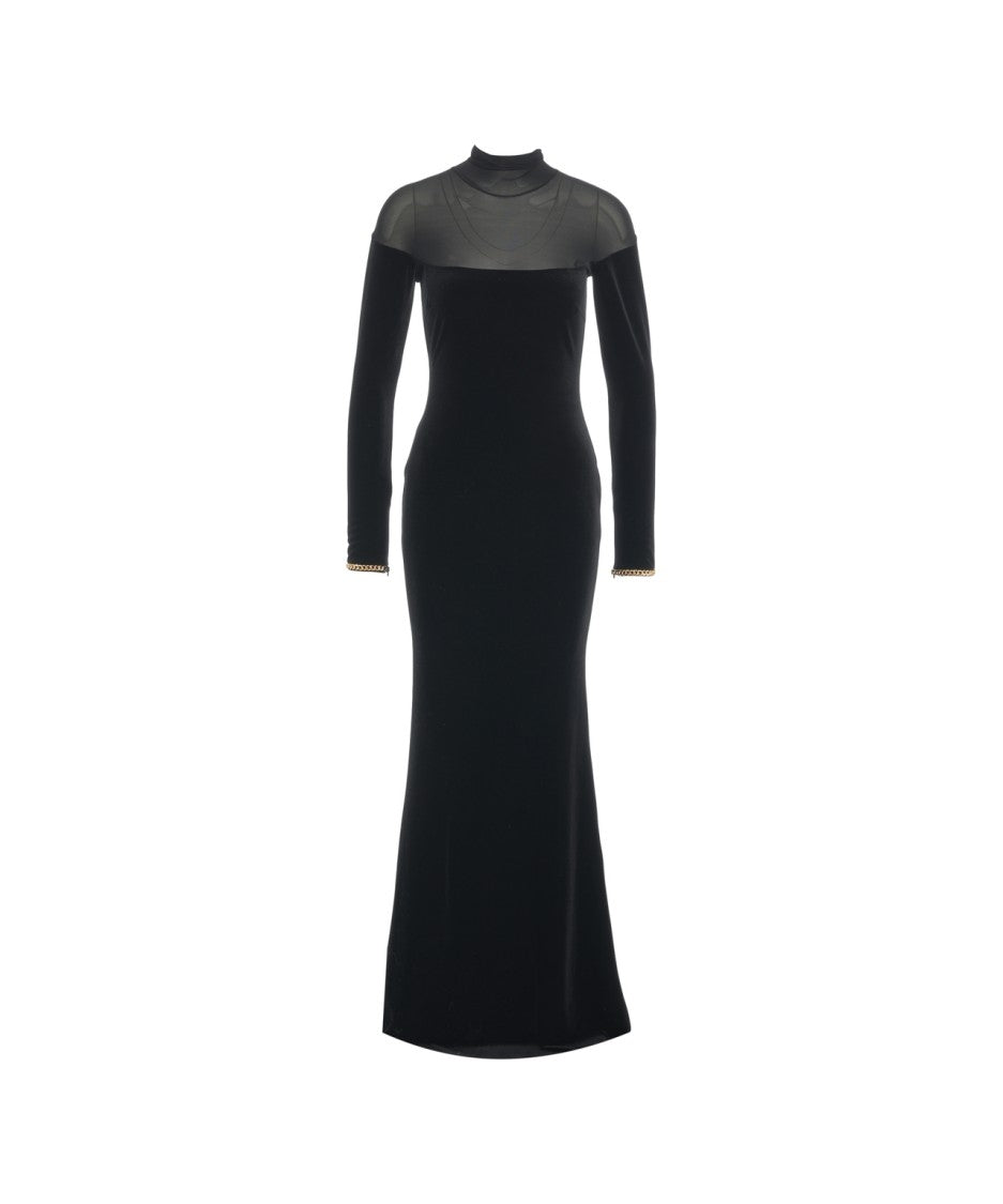 Elisabetta Franchi Long Slim-Fit Dress With Sheer Accents
