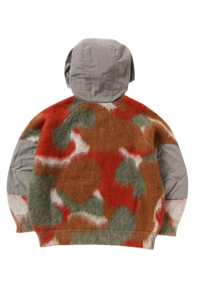 And Wander Bold Camouflage Shaggy Knit Hoodie With Half-Zip Front