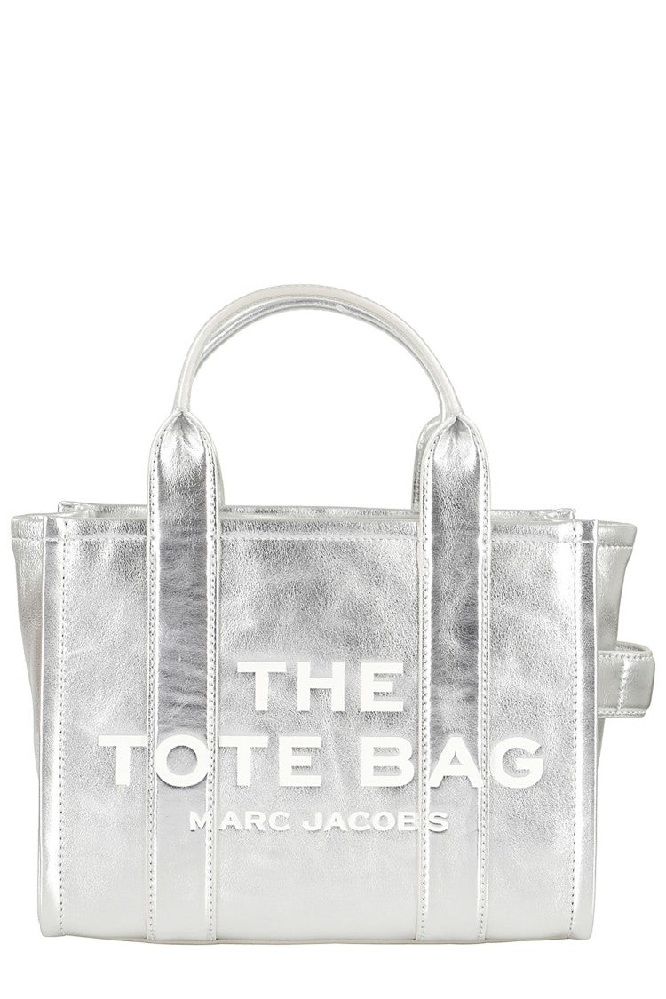 Marc Jacobs Metallic Silver The Small Leather Embossed Logo Tote Bag