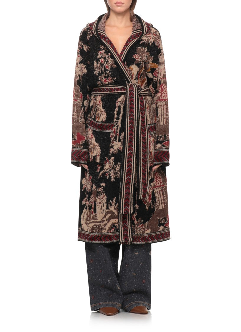 Etro Mid-Length Hooded Cardigan With Fantasy Pattern