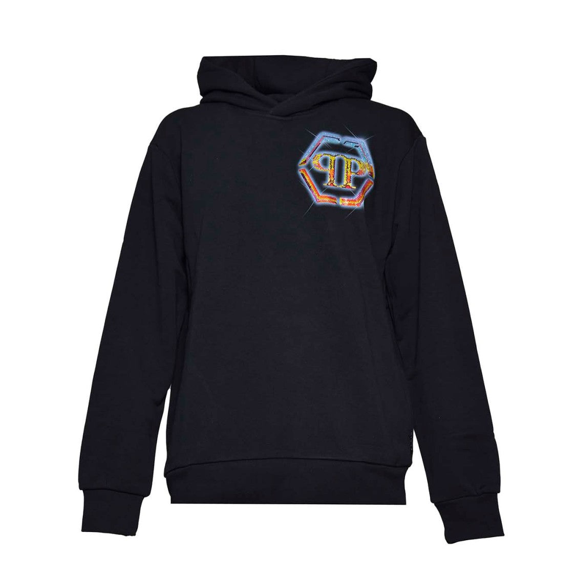 Philipp Plein Black Cotton Hexagon Hoodie With Crystal Logo