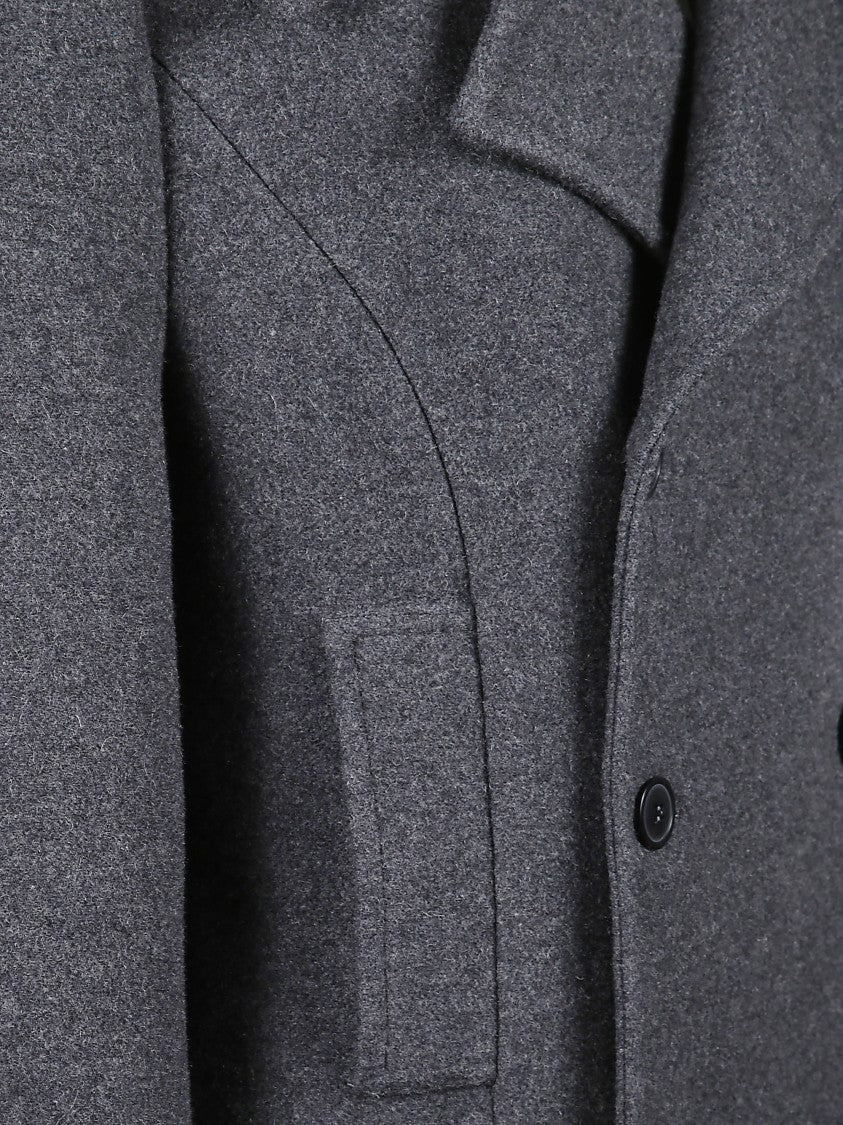 The Nina Studio Long Double-Breasted Coat With Classic Lapels In Grey Wool