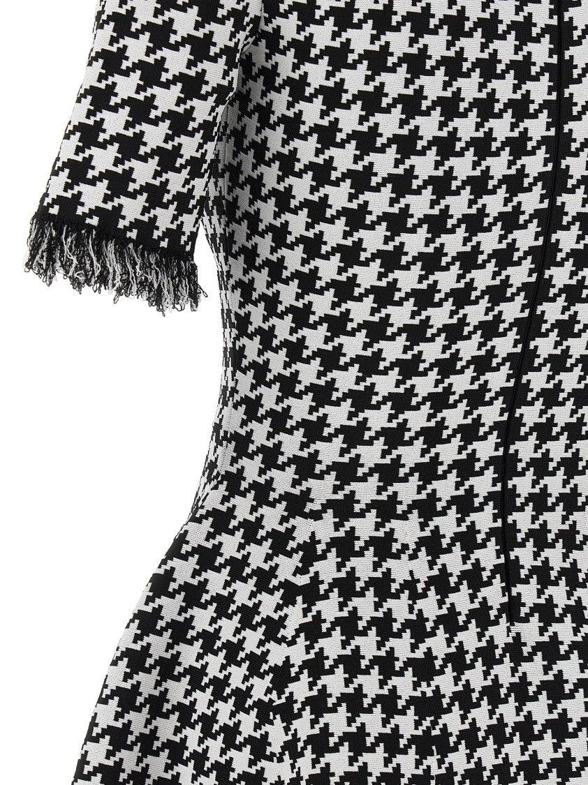 Mcqueen Mini Houndstooth Jacquard Dress With Fringe Details