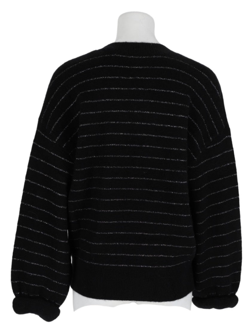 Isabel Marant Black Metallic Stripe Relaxed Viscose-Blend Sweater