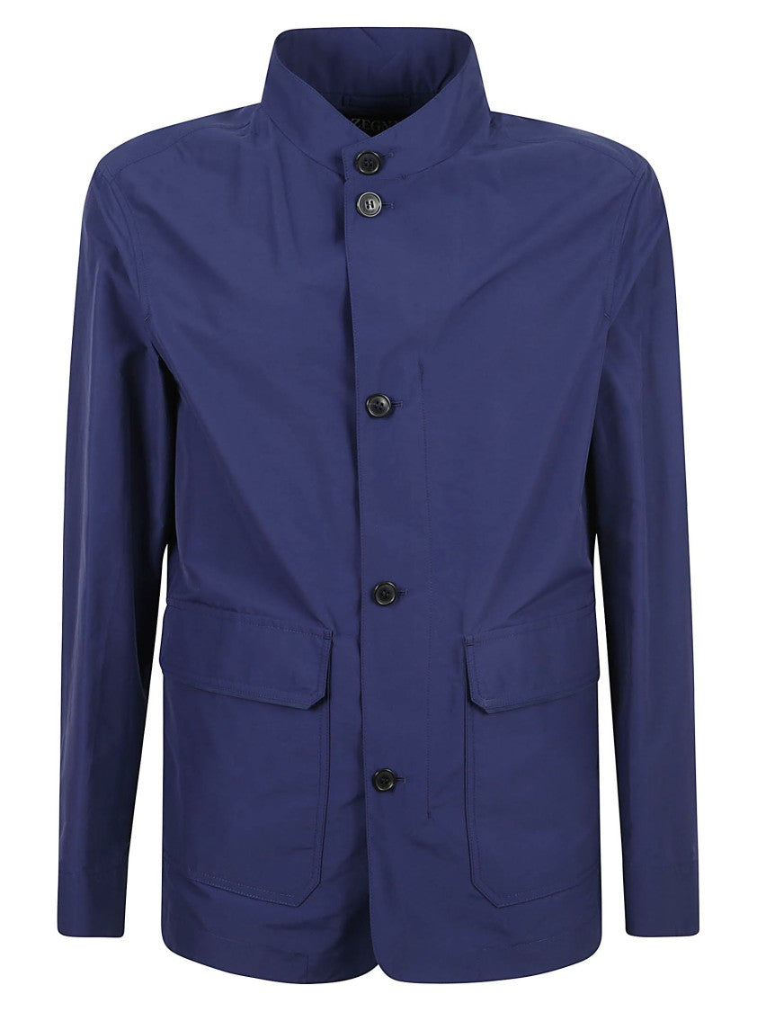 Zegna High Collar Tailored Coat With Button-Up Front