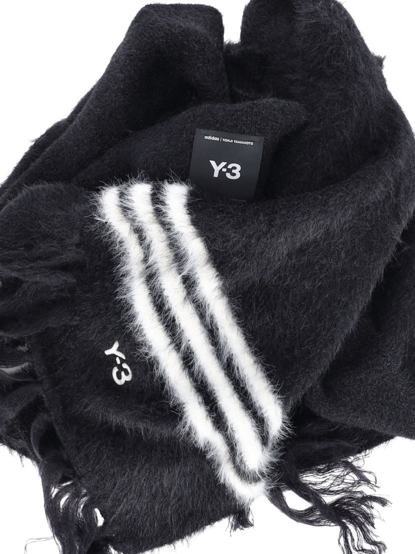 Y-3 Black 3-Stripes Fringed Scarf