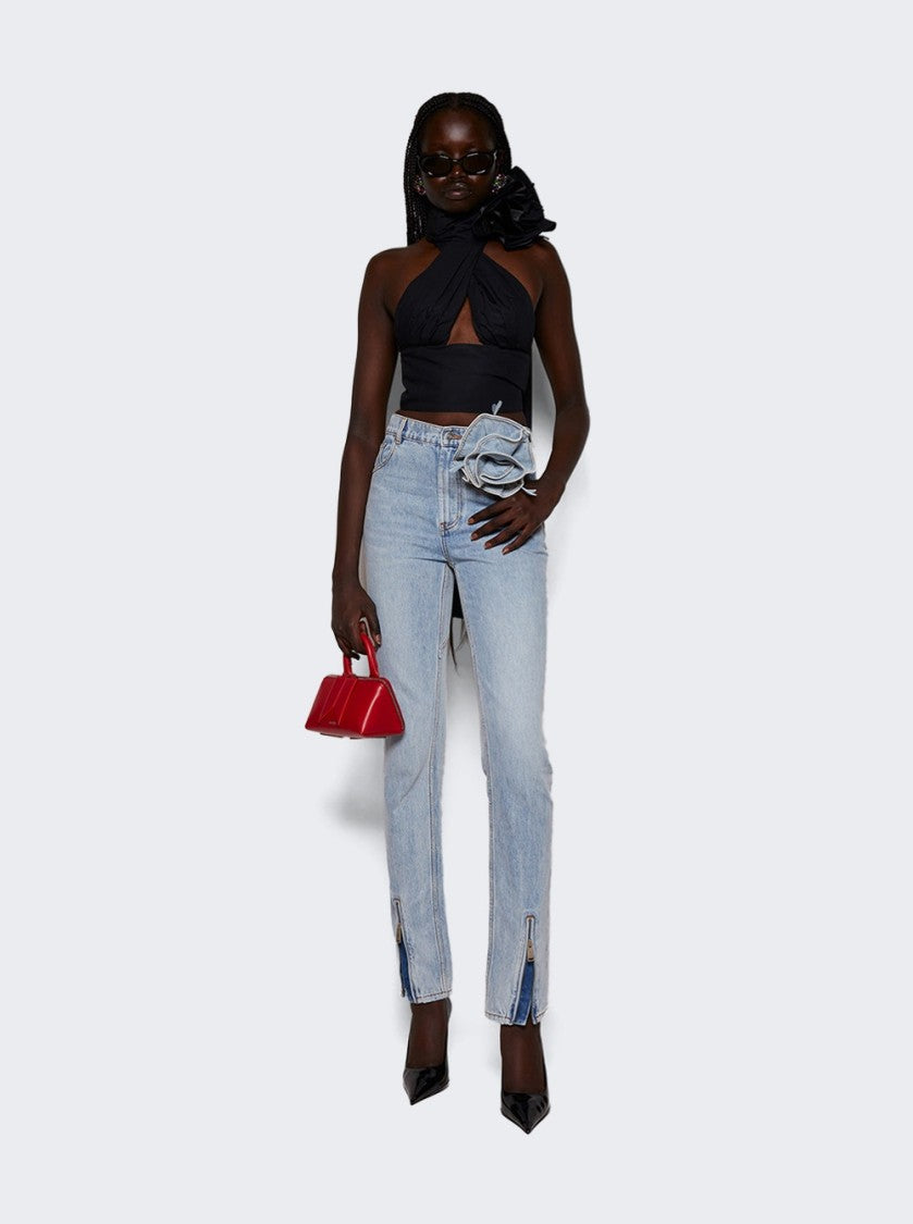 Area Flower Corsage Ankle Zip Jean Super Light Wash