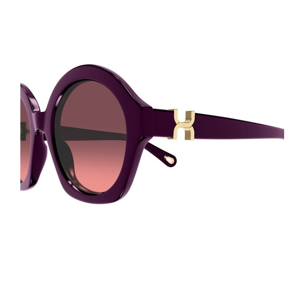 Chloé Round Burgundy Acetate Sunglasses With Gold Accents
