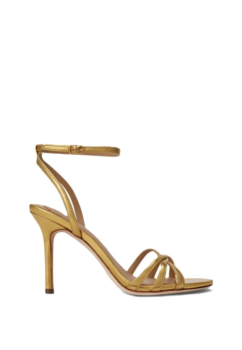 Lauren Ralph Lauren Slim Metallic Gold Sandal With Ankle Wrap