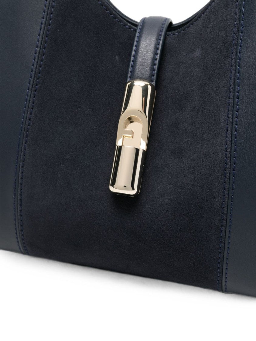 Furla Smooth Leather Suede Panel Top-Handle Handbag