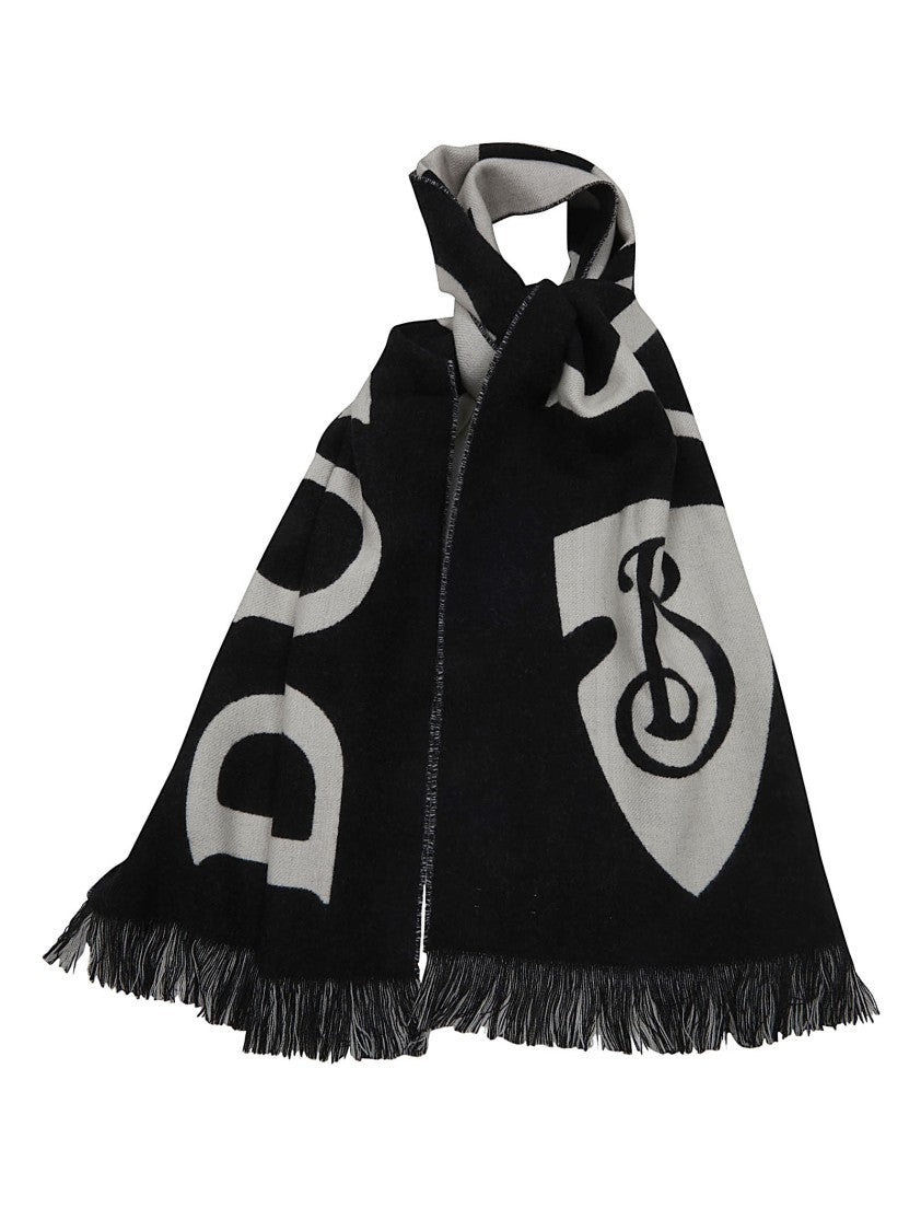 Burberry Fringed Rectangular Wool Scarf With Mini Logo