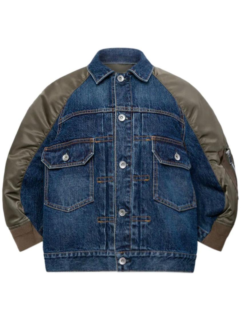 Sacai Denim And Nylon Twill Jacket With Utility Design