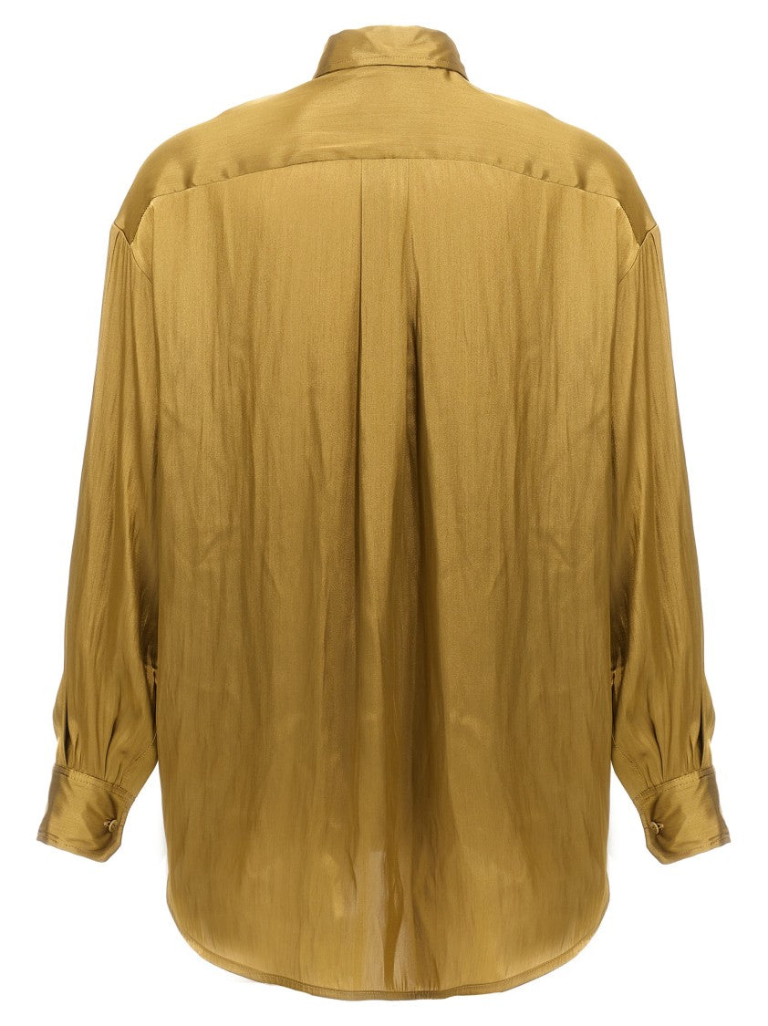 Nude Satin Shirt With Asymmetric Hem