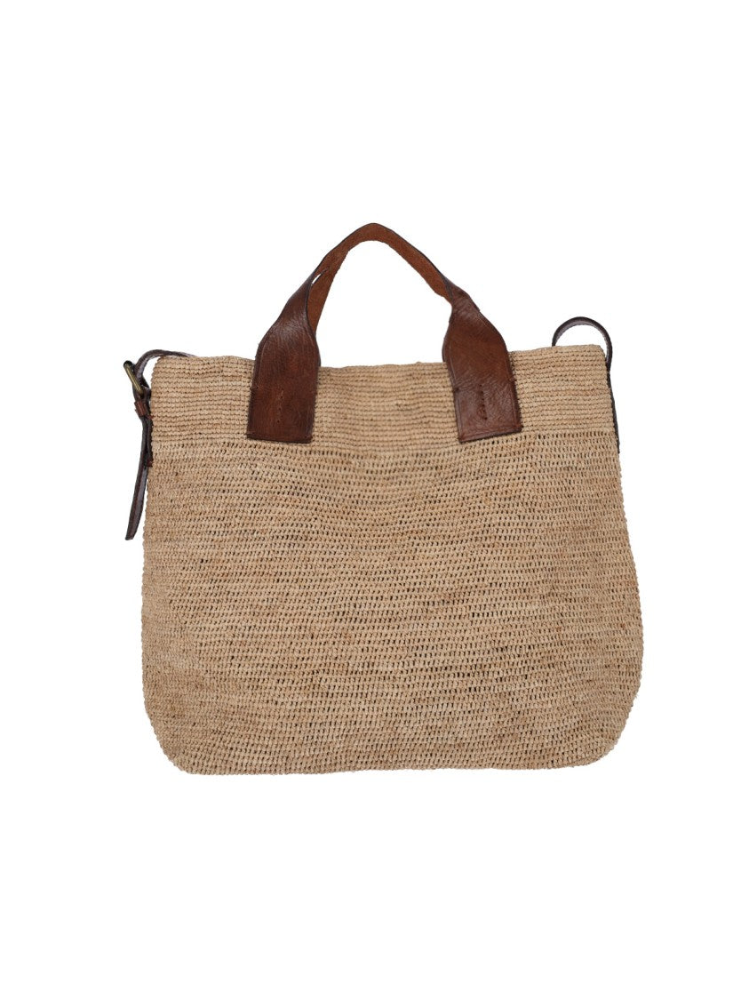Ibeliv Beige Mety Textured Raffia Shoulder Bag