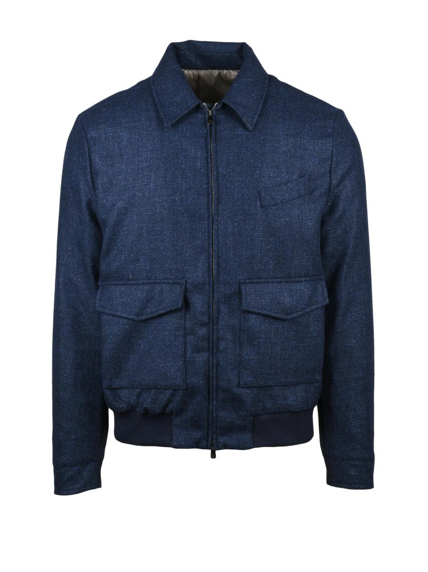 Luigi Borrelli Napoli Blue Wool-Cashmere Aviator Jacket