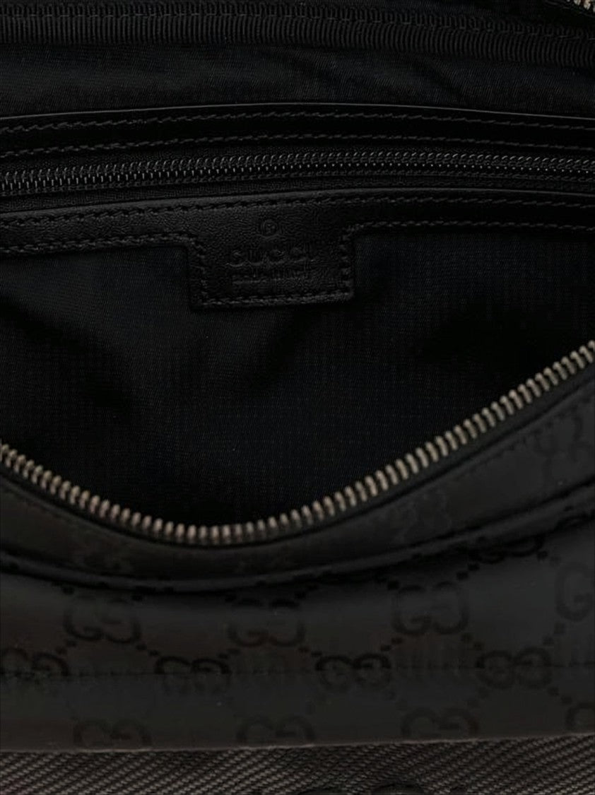 Gucci Black Nylon Shoulder Bag With Embossed Pattern