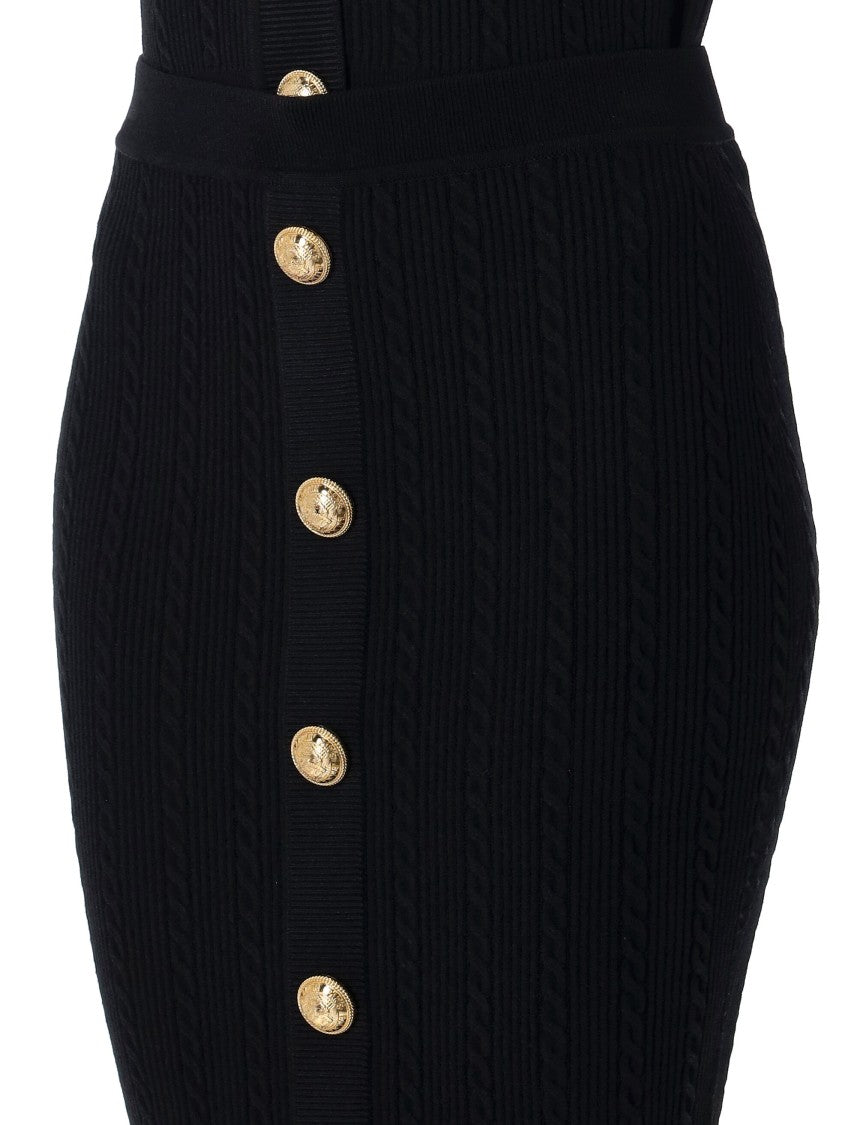 Balmain Ribbed And Cable-Knit Midi Skirt