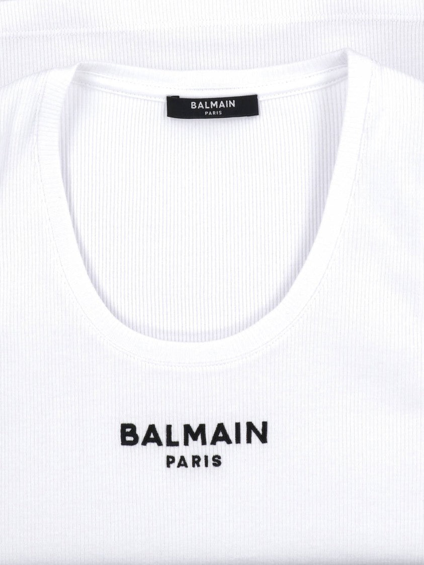 Balmain White Ribbed Cotton Tank Top