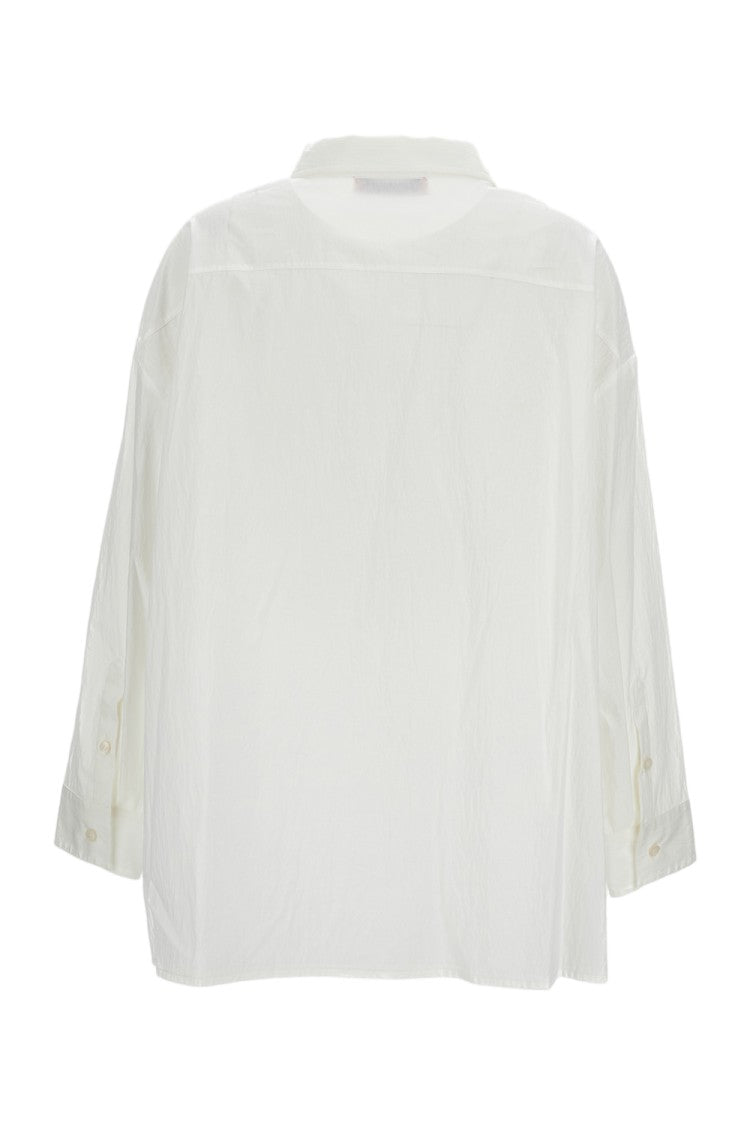 The Latest Crinkled White Cotton Blend Oversized Shirt With Flap Pockets