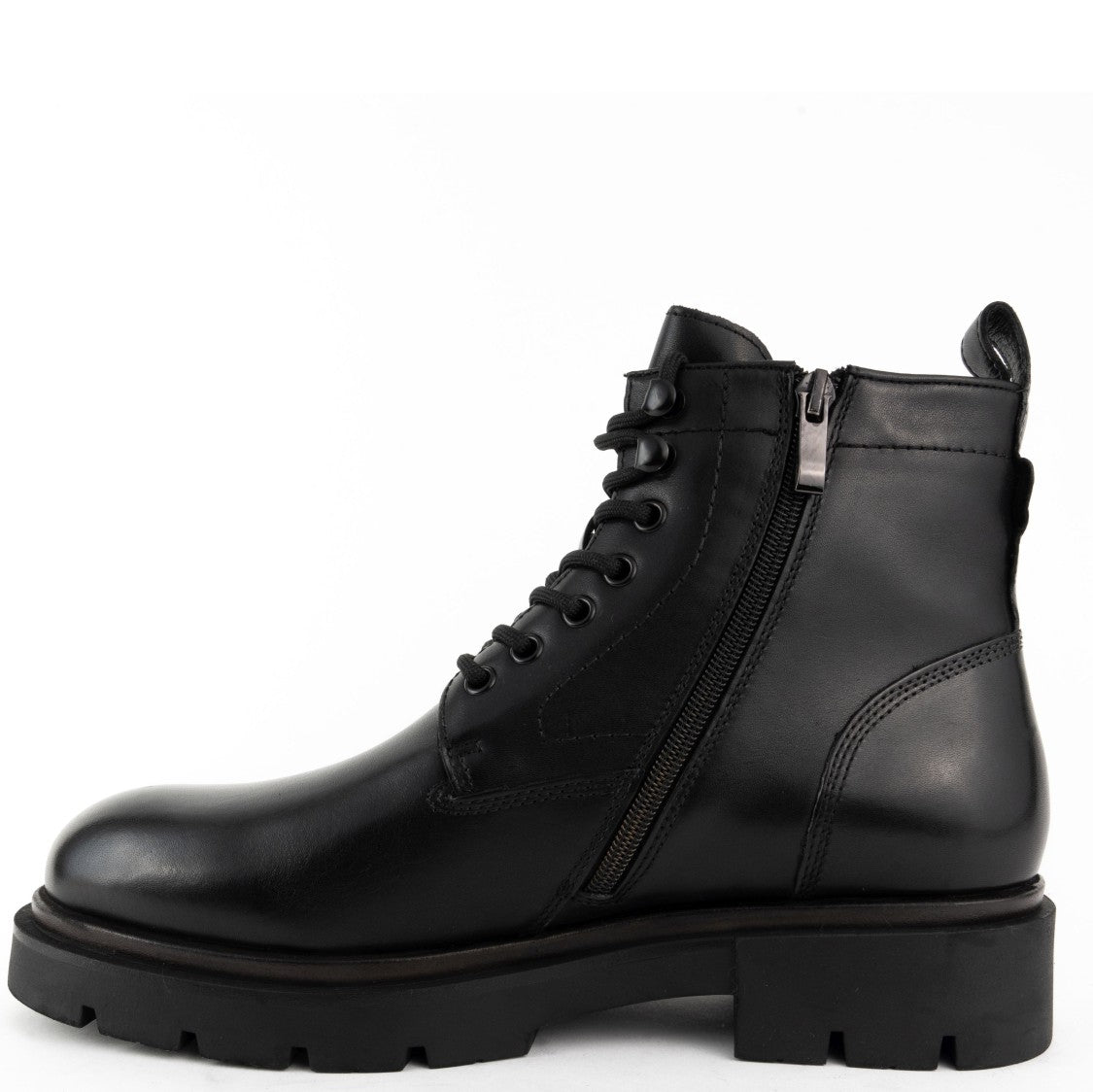 Sergio Moretti Lace-Up Black Leather Ankle Boots