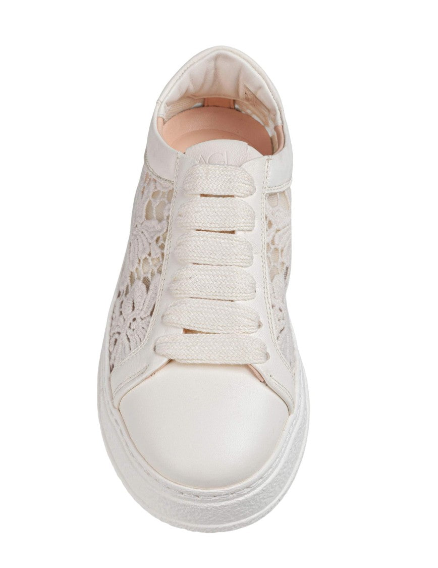 Agl White Giuly Lace And Leather Sneakers
