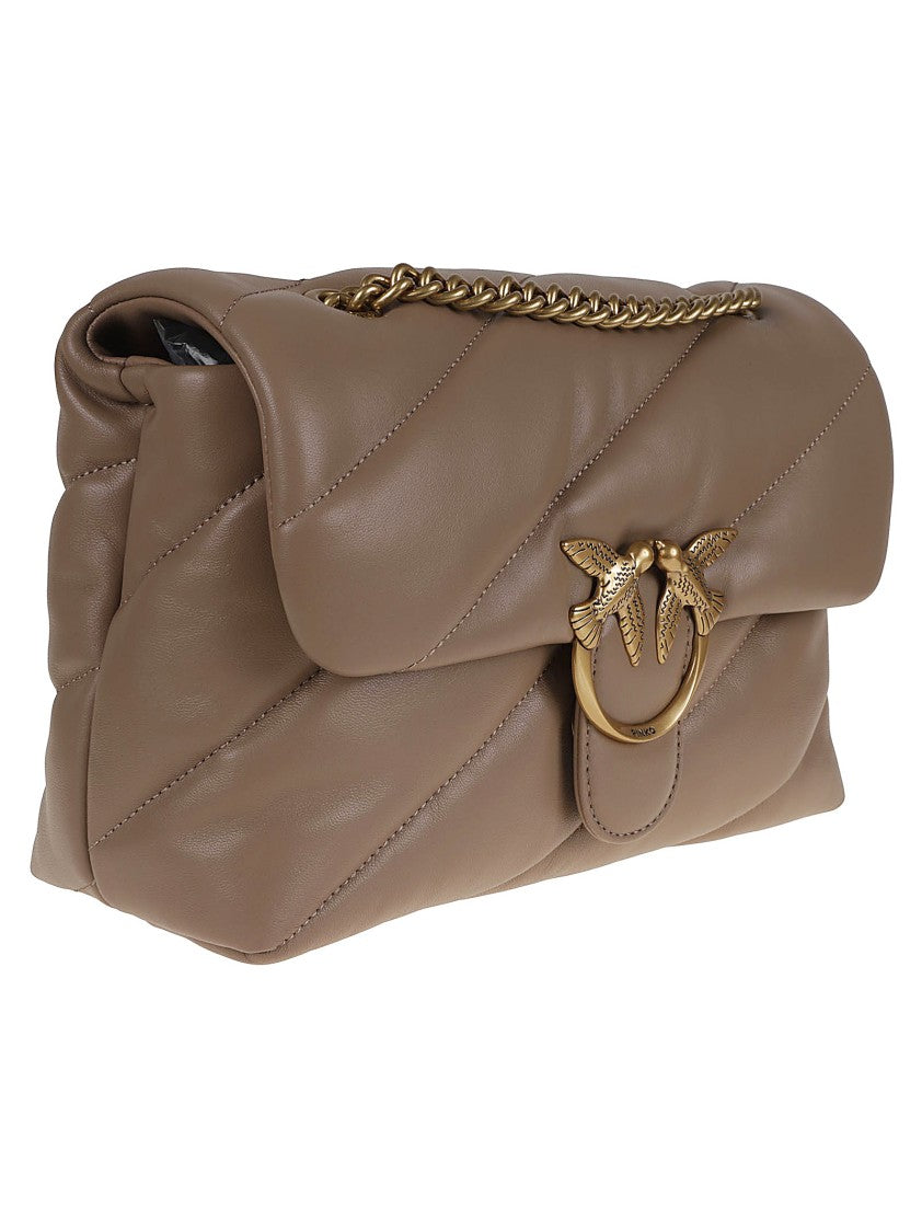 Pinko Quilted Brown Calfskin Love Puff Shoulder Bag