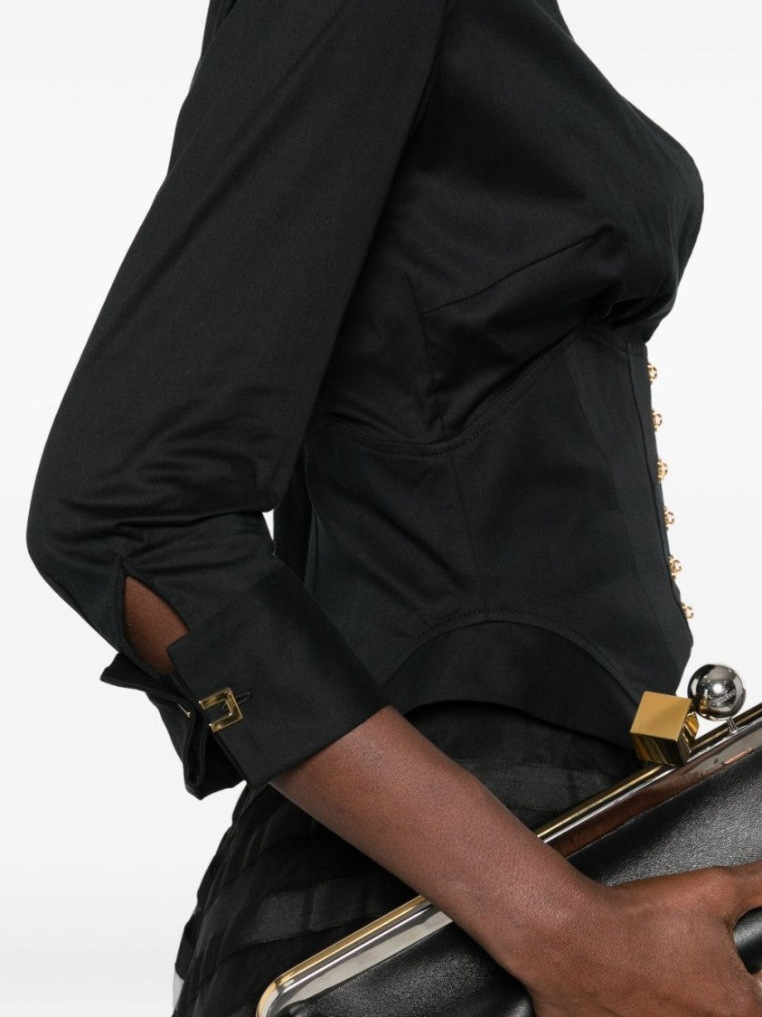 Elisabetta Franchi Fitted Black Shirt With Deep V-Neckline